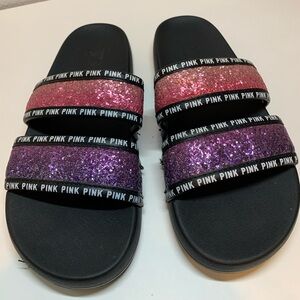 Victorias Secret Pink Glitter Slide Sandals Sz 10